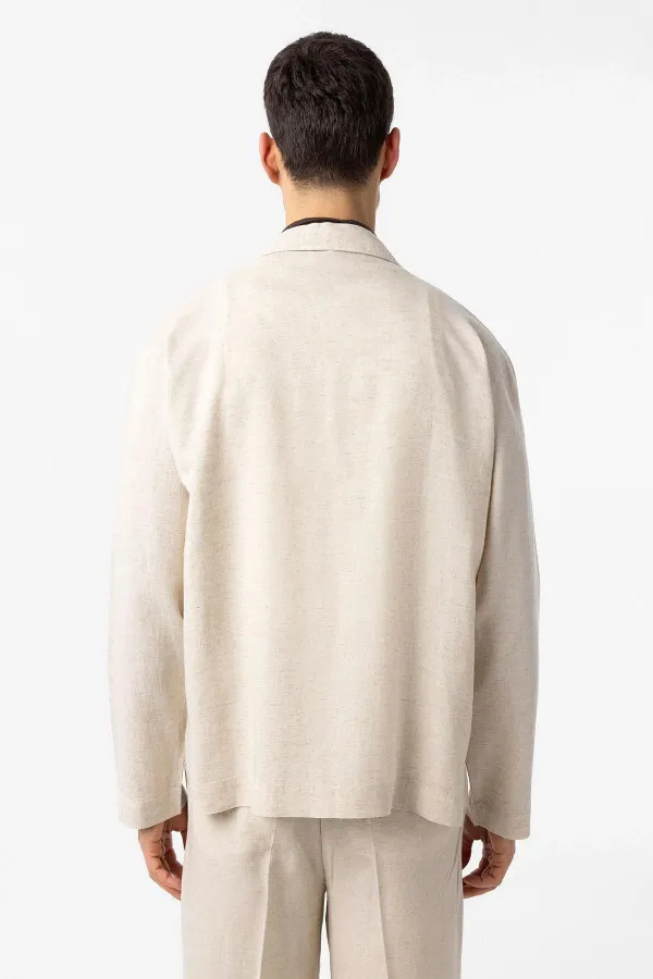 Chemise homme Antioch en lin mélangé blanc cassé, coupe décontractée