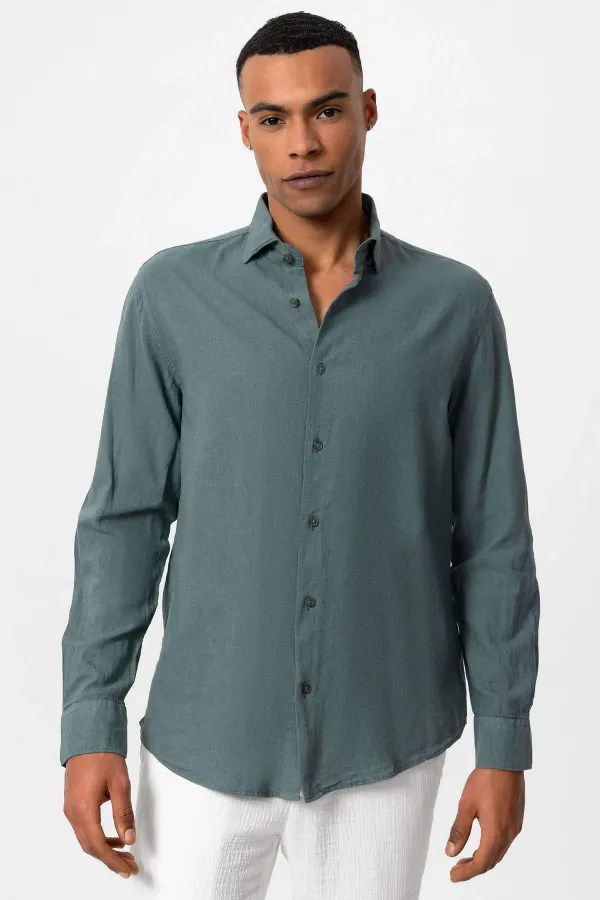 Antioch Green Linen Blend Men's Shirt