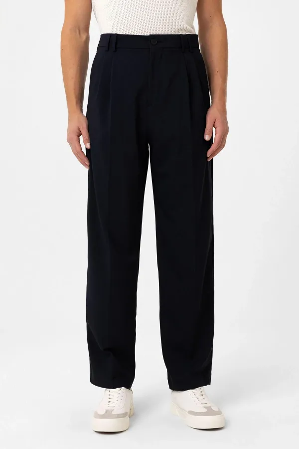 Antioch Koyu Lacivert Çift Pileli Baggy Fit Erkek Pantolon