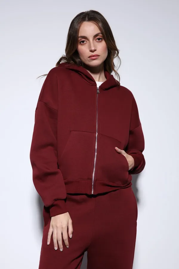 Antioch Burgundy Zip-Up Hooded Women's Sweatshirt