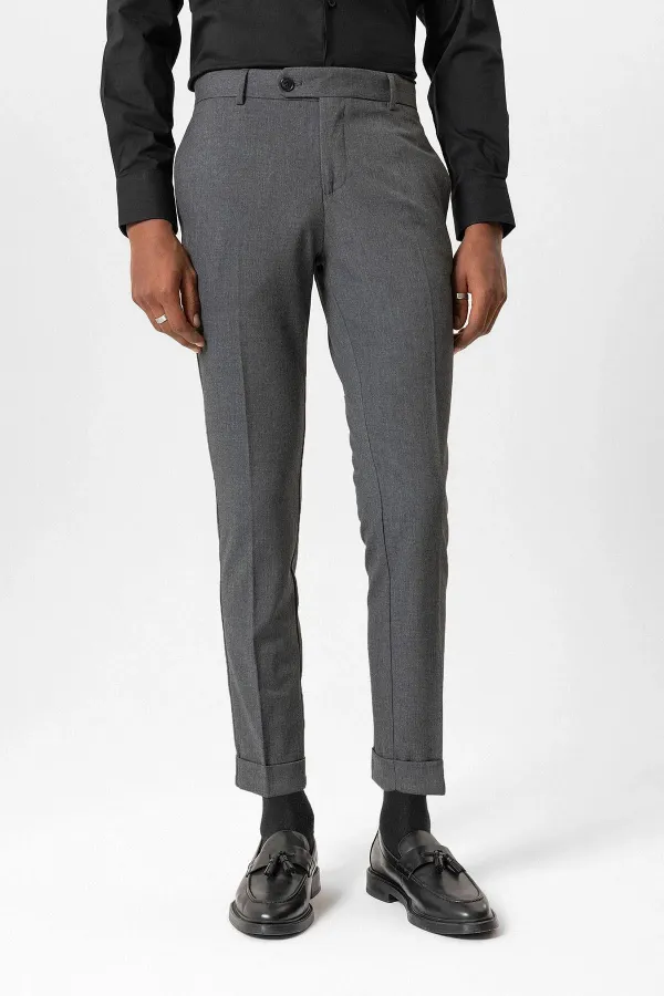 Antioch Gri Regular Fit Duble Paça Erkek Pantolon