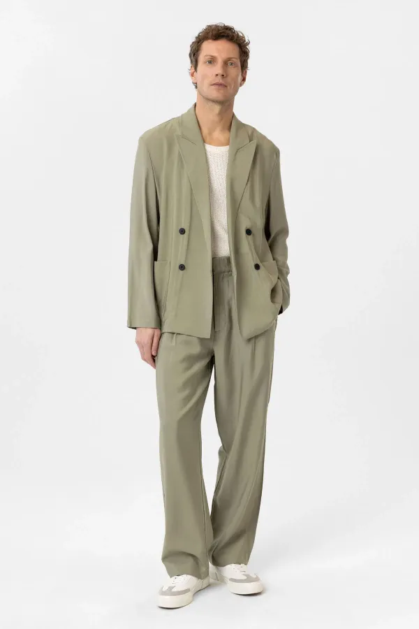 Antioch Haki Relax Fit Diagonel İnce Erkek Blazer Ceket