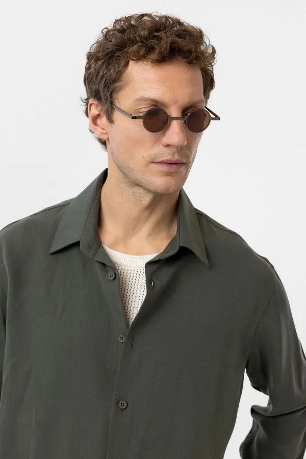 Antioch Haki Relax Fit Liyosel Kumaş Erkek Gömlek