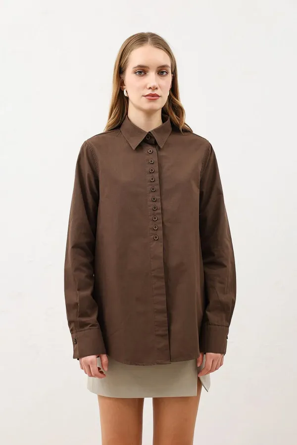 Antioch Coffee Button Detail Poplin Shirt