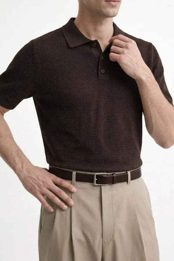 T-shirt homme Antioch Coffee en maille texturée à col polo