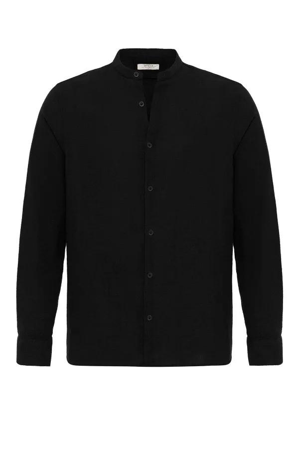 Antioch Black Mandarin Collar Woven Men's Shirt