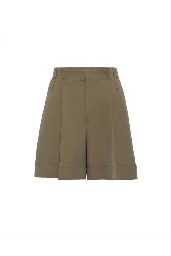 Antioch Haki Yüksek Bel Pensli  Kadın Bermuda Şort