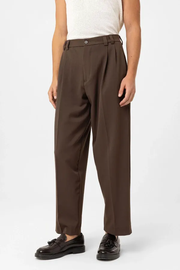 Pantalon homme Antioch Coffee taille haute coupe décontractée à plis