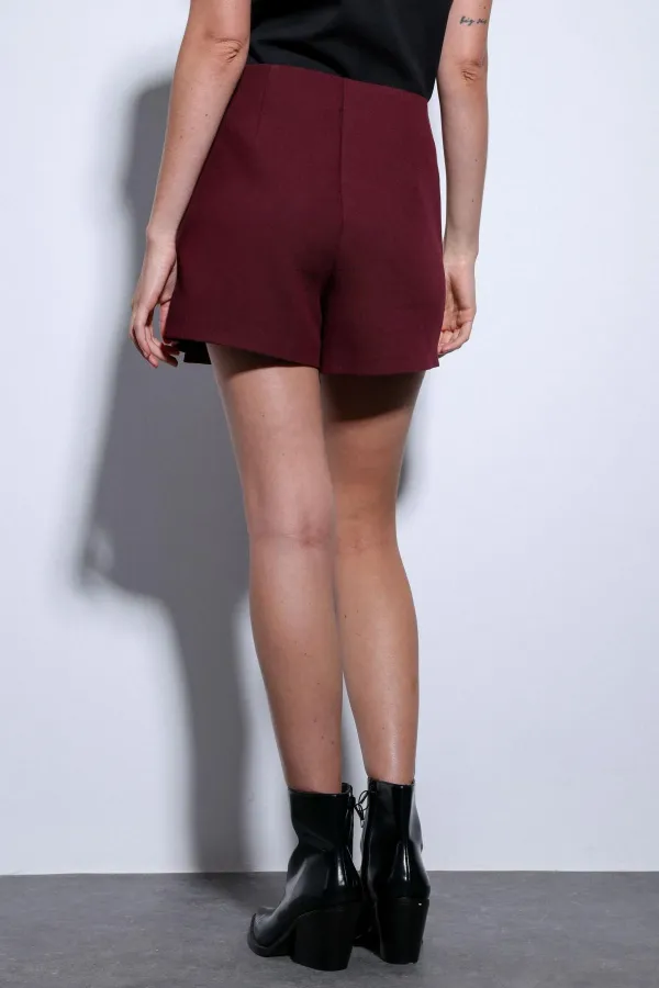 Antioch Burgundy Pleated Short Skirt with Chain Detail
