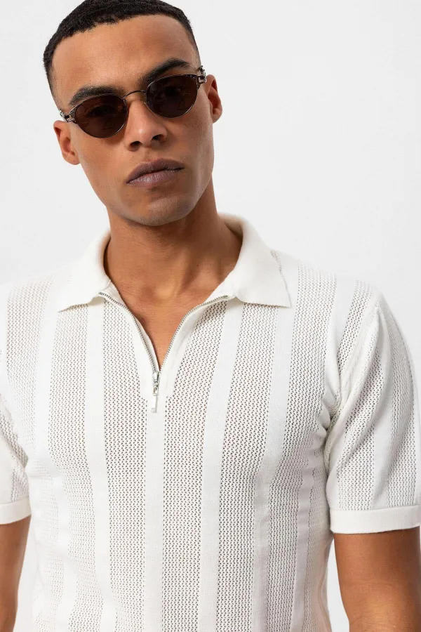 Polo blanc Antioch à col zippé pour homme