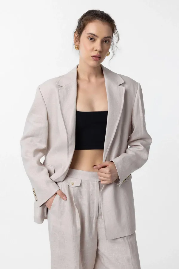 Antioch Beige 100% Linen Women's Blazer Jacket