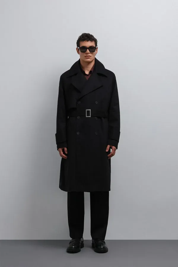 Trench-coat Antioch noir coupe décontractée pour homme