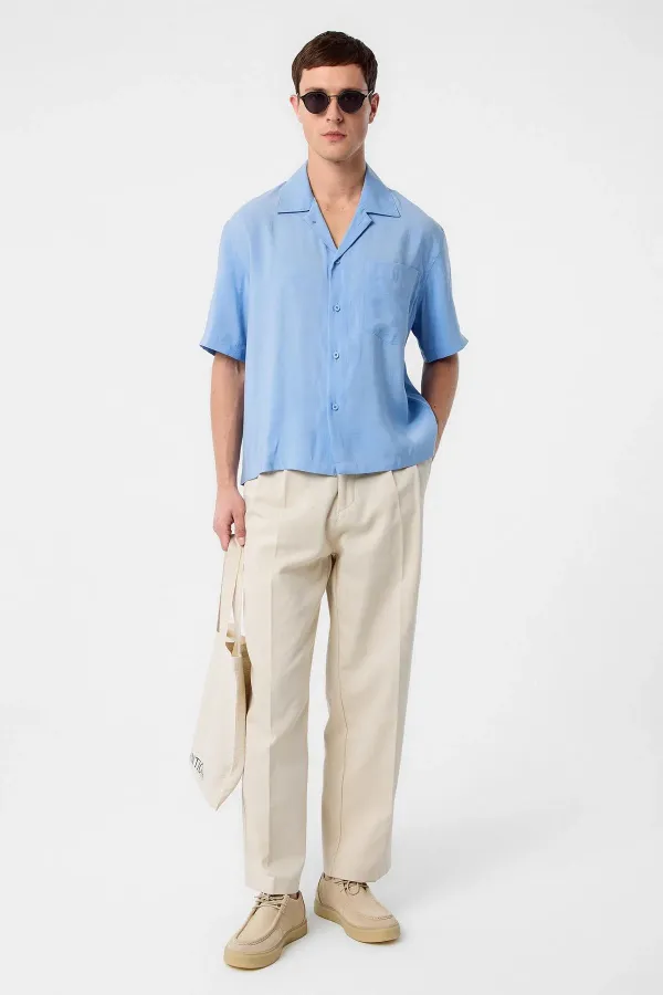 Antioch Blue Apache Collar Modal Fabric Men's Shirt