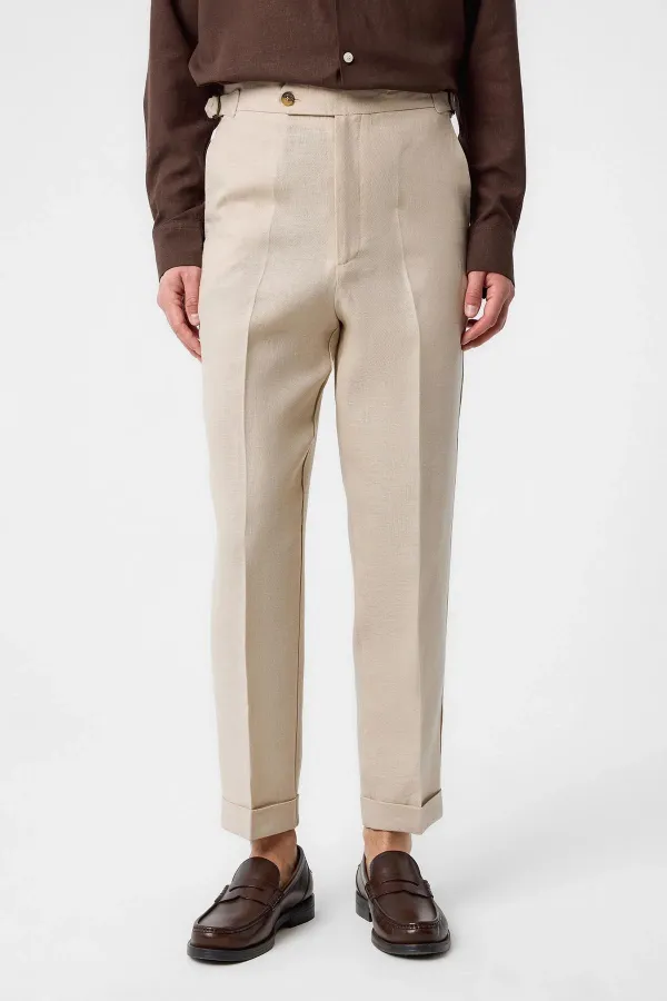 Antioch Beige 100% Linen Italian Cut Men's Trousers