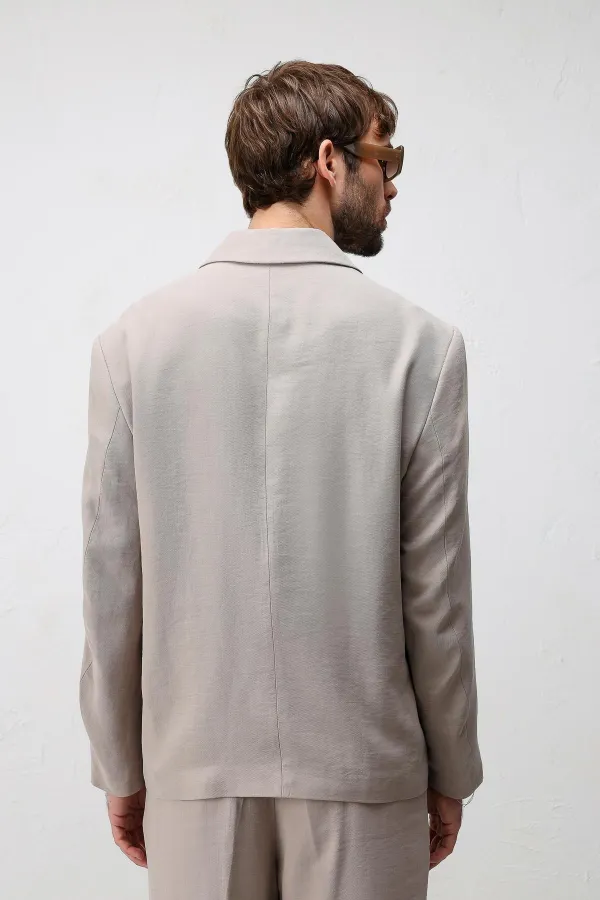 Veste blazer pour homme Antioch beige en mélange modal, coupe décontractée