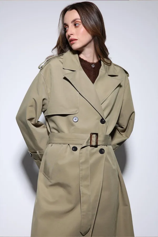 Trench-coat Antioch kaki croisé à ceinture pour femme