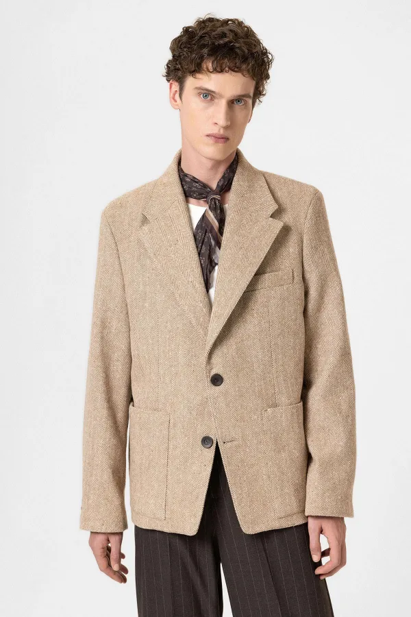Blazer oversize pour homme, beige à chevrons, style Antioch
