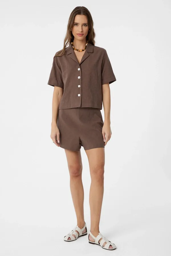 Antioch Kahve Gömlek Şort Kadın Takım