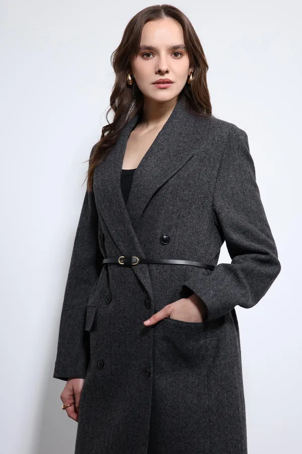 Manteau ceinturé à chevrons anthracite Antioch