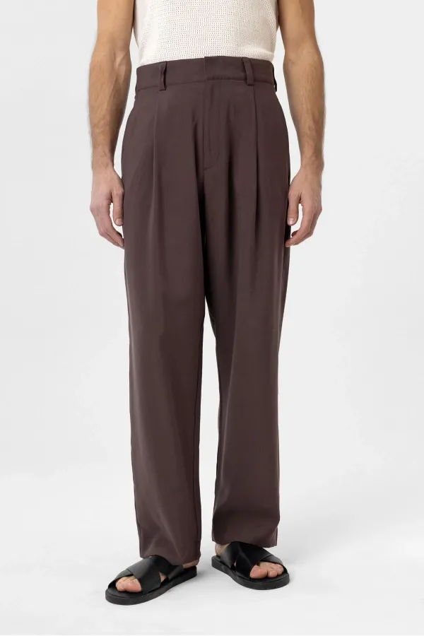 Antioch Coffee Pleated Baggy Fit Men's Trousers
