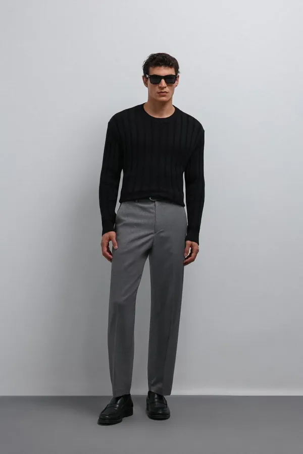 Antioch Siyah 100% Pamuk Fitilli Erkek Kazak