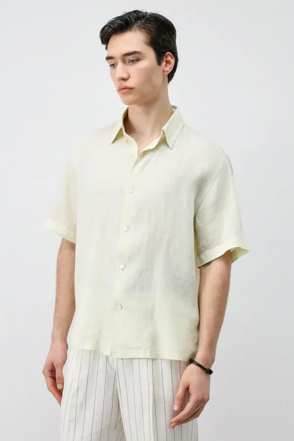 Chemise homme Antioch jaune 100 % lin coupe décontractée