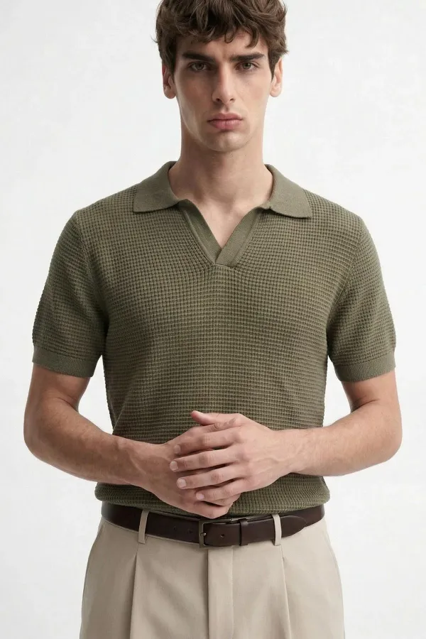 Antioch Haki Dokulu Polo Yaka Erkek T-Shirt