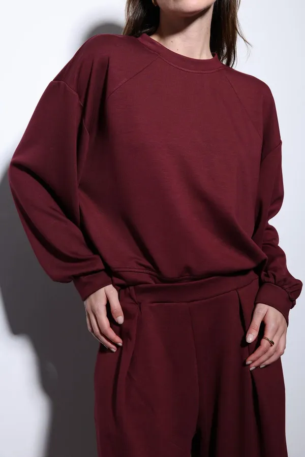 Antioch Bordo Geniş Paça Relaxed Kadın Takım