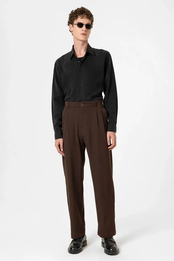 Pantalon homme Antioch Coffee taille haute plissé coupe décontractée