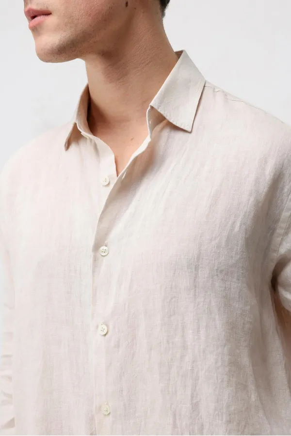 Antioch Bej 100% Keten Relax Fit Erkek Gömlek