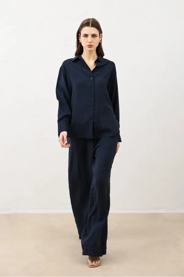 Pantalon Antioch bleu marine en modal mélangé pour femme