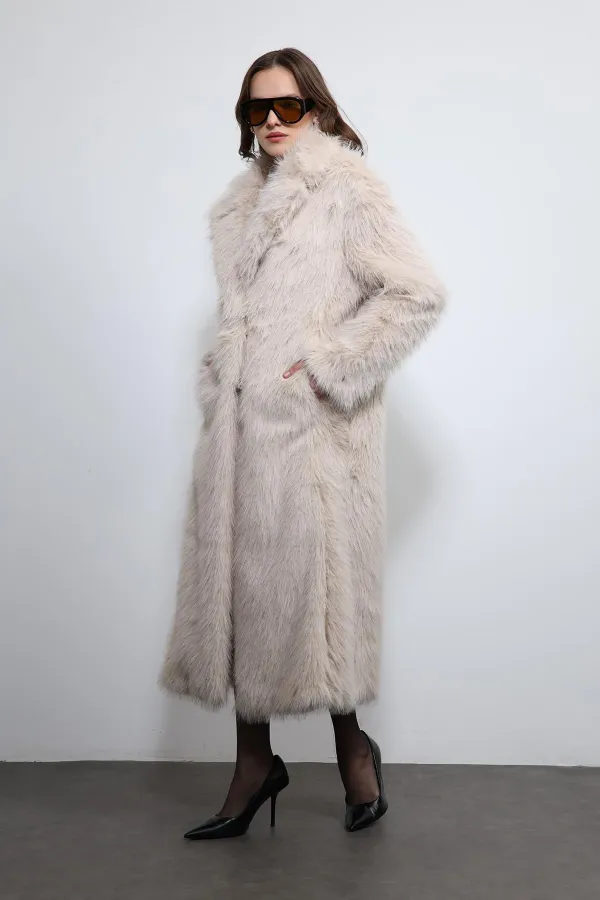 Antioch Stone Faux Fur Long Coat