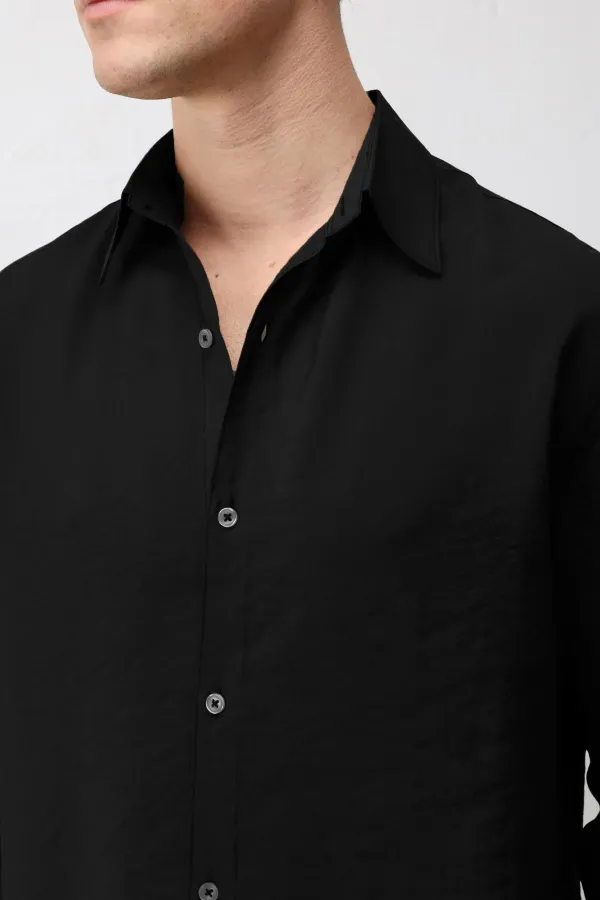Antioch Siyah Modal Karışımlı Relax Fit Erkek Gömlek