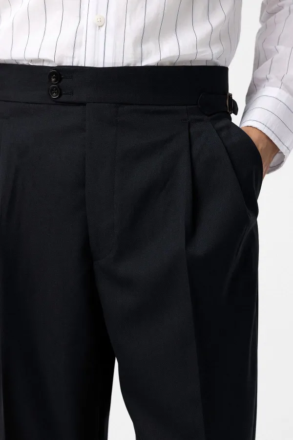 Antioch Lacivert Yüksek Bel İtalyan Kalıp Pileli Erkek Pantolon