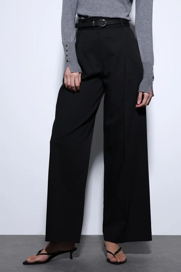Antioch Siyah Geniş Paça Kadın Pantolon