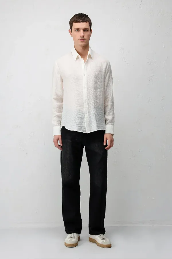 Antioch Ekru Crinkled Relax Fit Erkek Gömlek