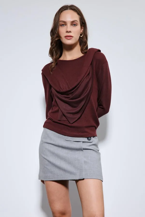 Antioch Bordo Drapeli Şal Detaylı Top