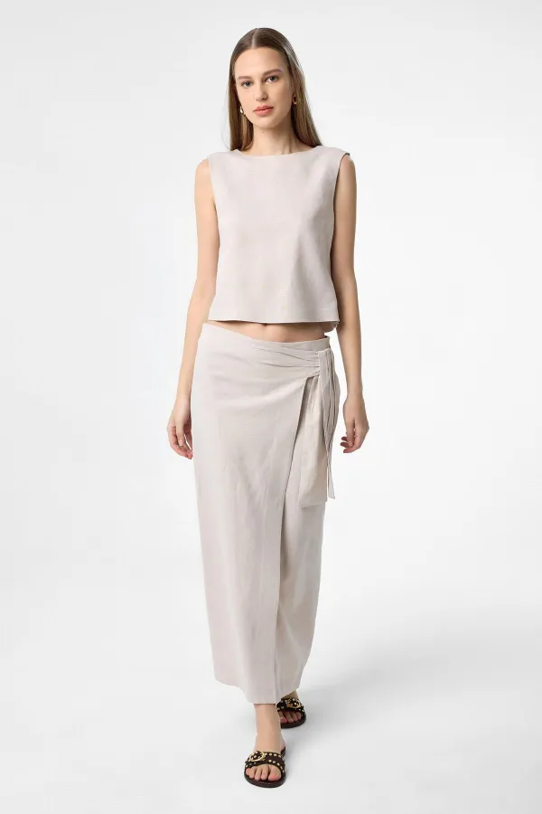 Antioch Bej Keten Karışımlı Kadın Bluz