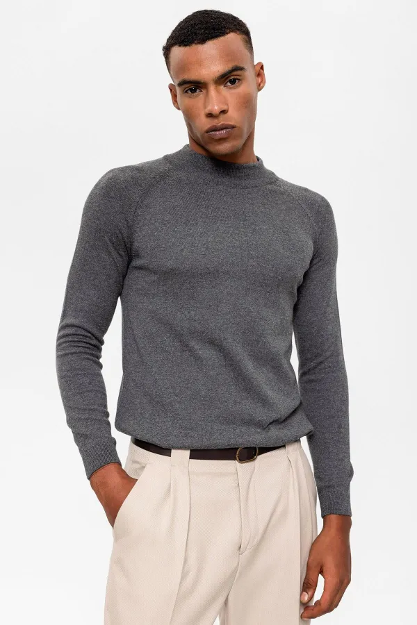 Pull en maille pour homme Antioch Grey Melange à col roulé semi-roulé