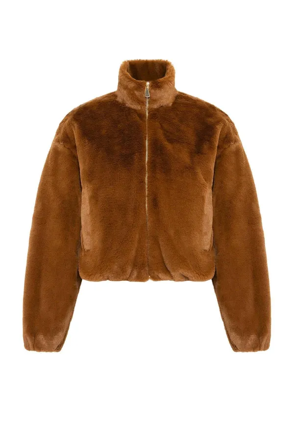 Manteau en fausse fourrure pour femme Antioch Coffee avec taille élastique