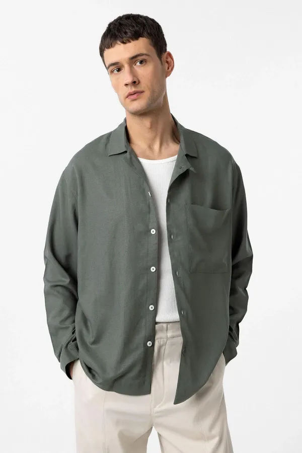 Chemise homme Antioch en lin mélangé kaki, coupe décontractée