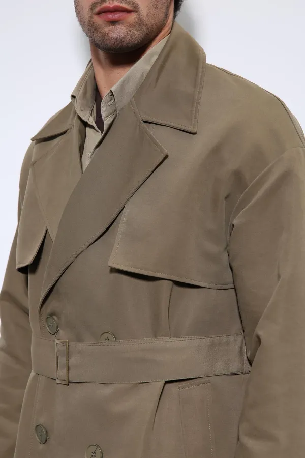 Trench-coat croisé Antioch kaki clair avec ceinture