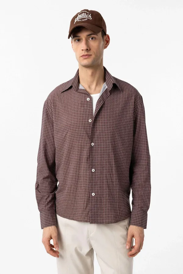 Chemise à carreaux Antioch Coffee pour homme, coupe décontractée