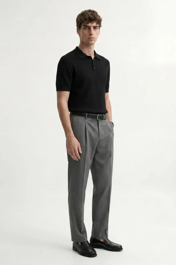 T-shirt homme Antioch noir en maille texturée à col polo