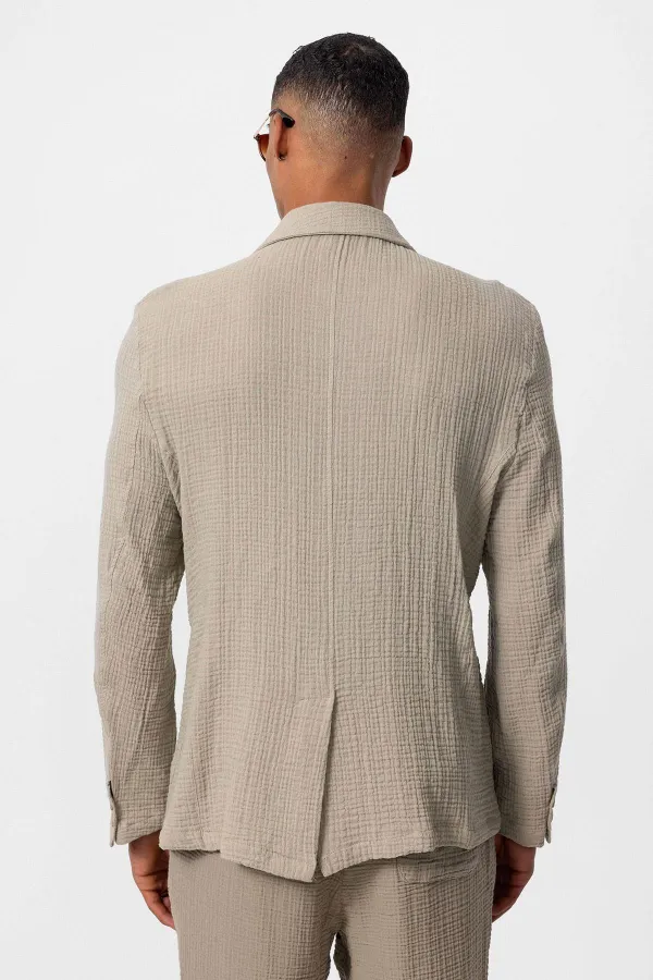 Antioch Beige Double-Breasted Unlined Men's Blazer Jacket