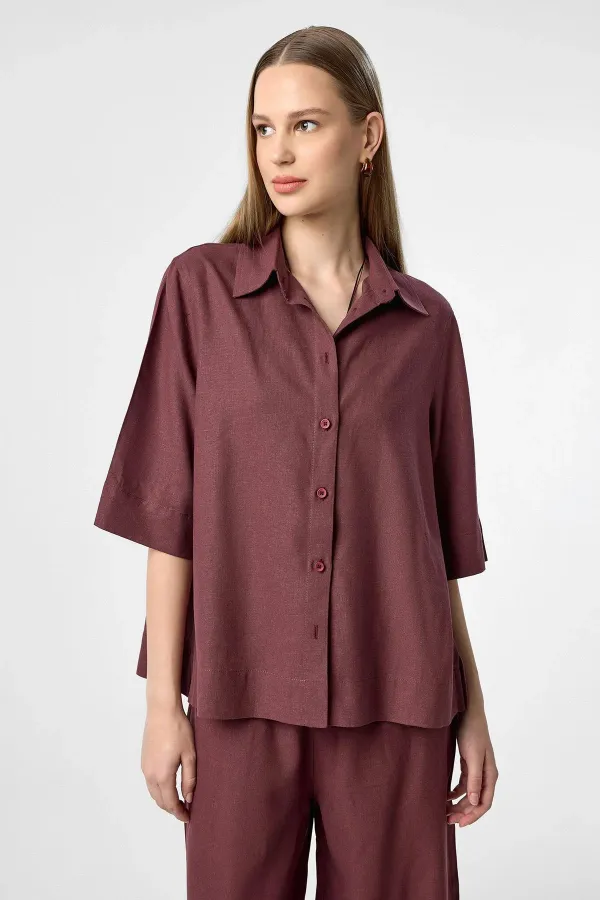 Chemise femme Antioch bordeaux en lin mélangé