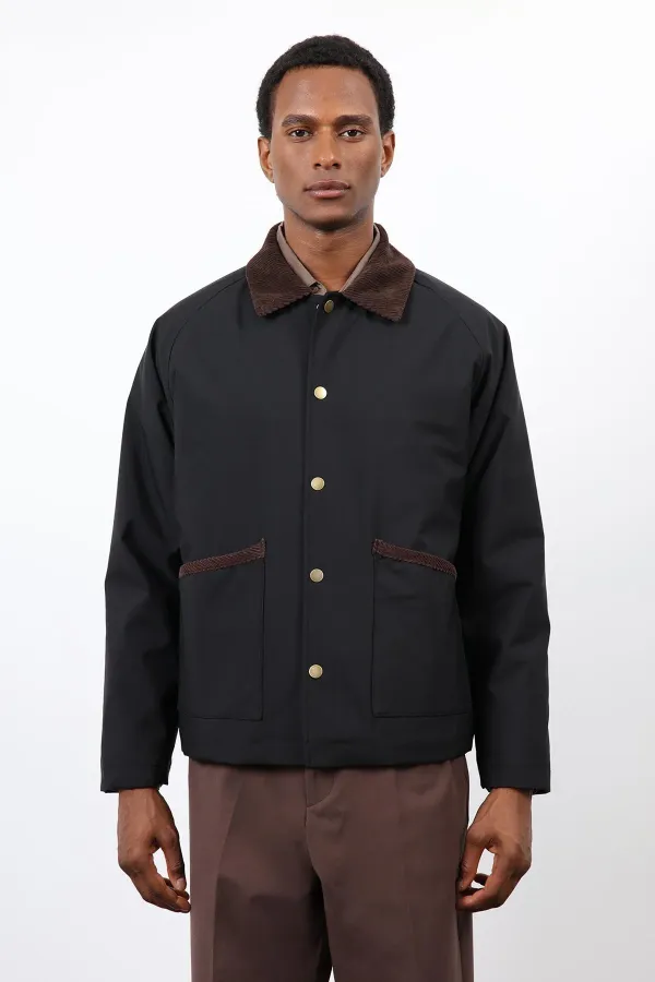 Antioch Siyah Kontrast Yaka Erkek Mont