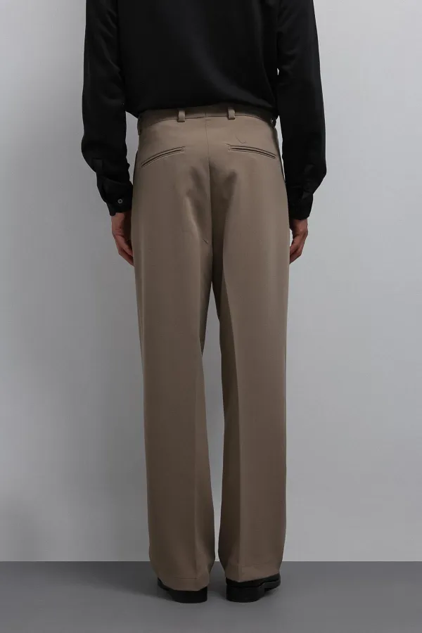 Antioch Beige Relax Fit Baggy Pleated Men's Trousers