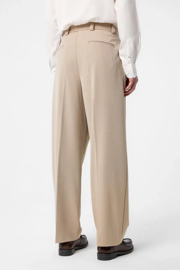 Antioch Koyu Bej Yüksel Bel Relax Fit Pileli Erkek Pantolon