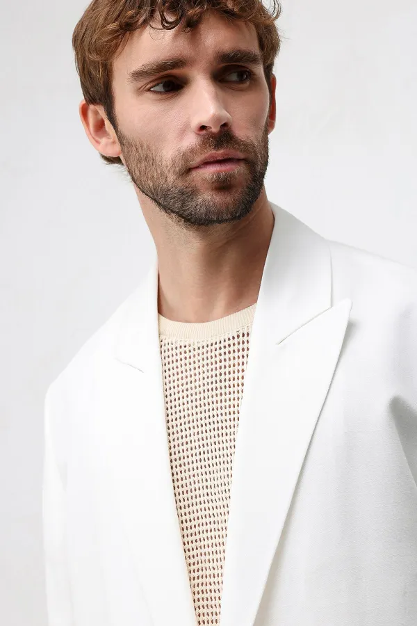 Veste blazer pour homme Antioch blanche coupe décontractée en lin mélangé